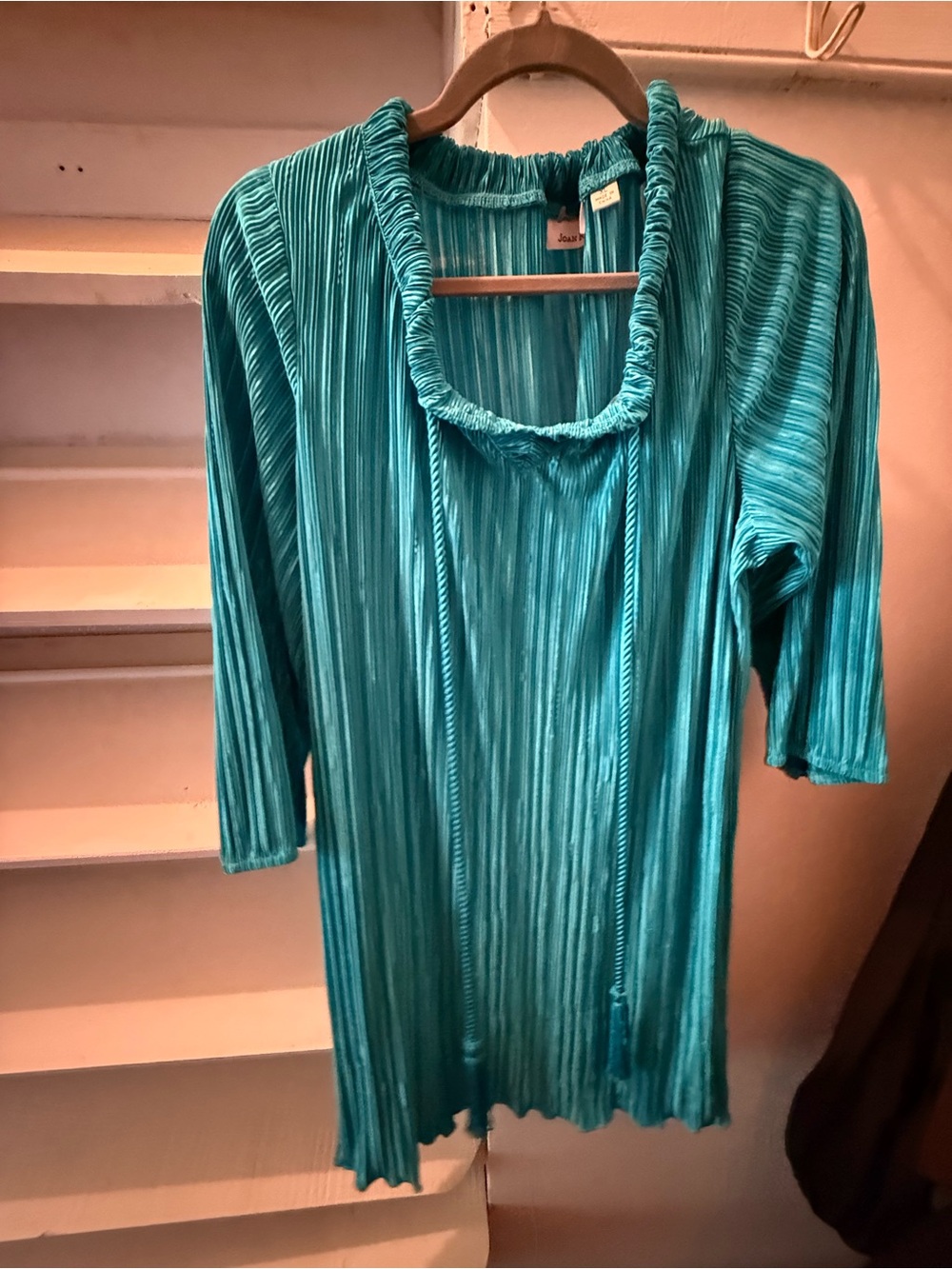 Joan Rivers Teal Pleated Ruffle-Neck Tunic - Picture 4 of 5